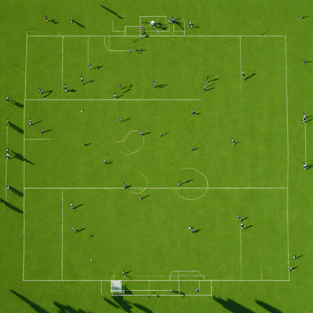 4-3-3 포메이션에서 공격수·미드필더·수비수의 핵심 역할이 잘 드러난 경기장 전경 사진